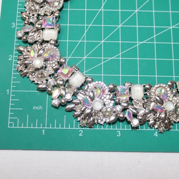 Iridescent and Classic White Silver Tone Statement Necklace - Picture 11 of 16
